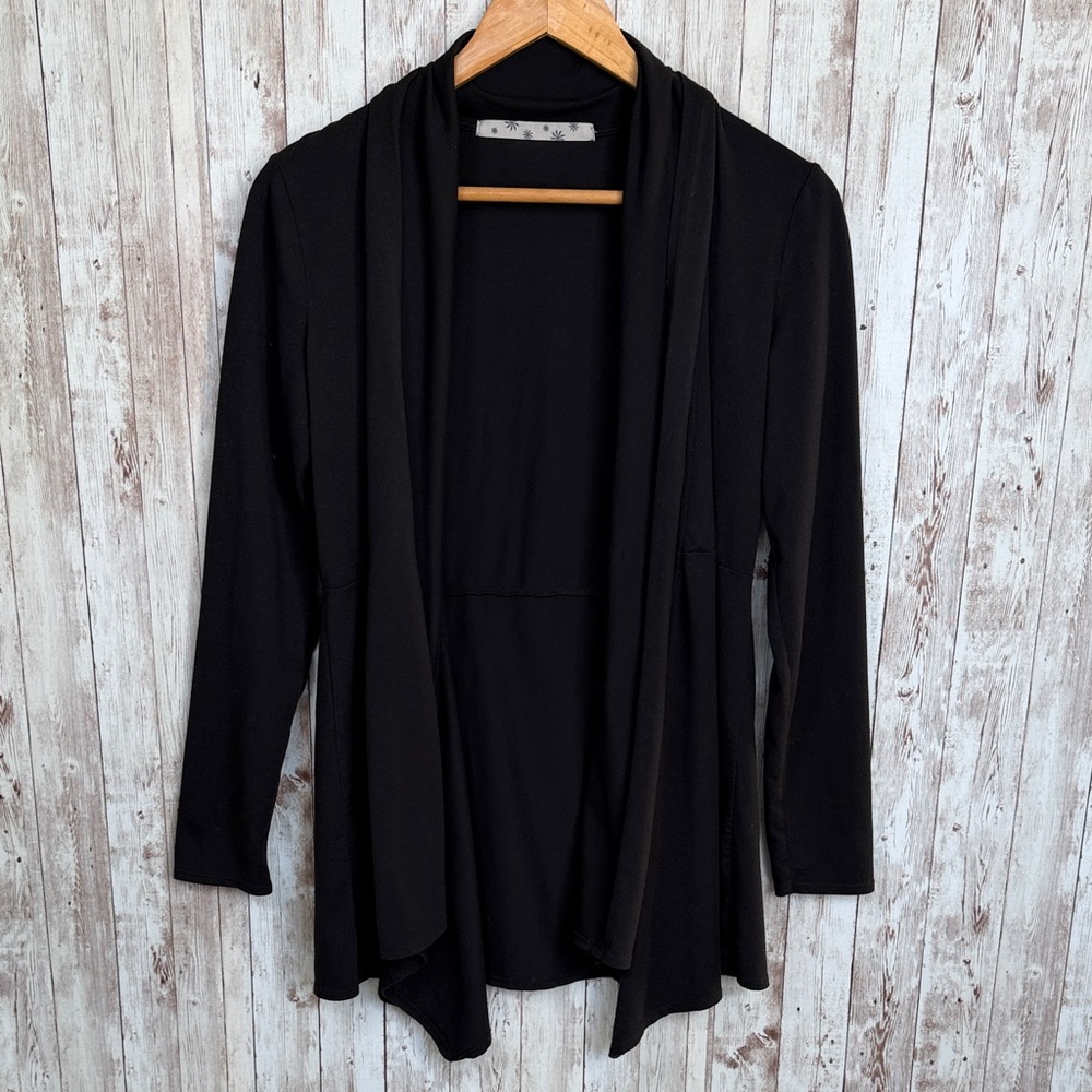 Athleta Agara Wrap Open Front Cardigan sz Small Black Long Sleeve Collar Long
